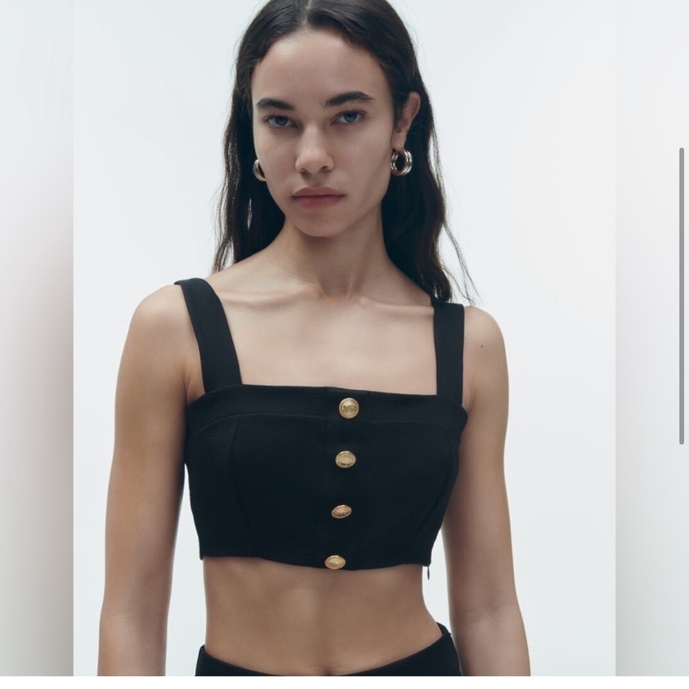 Zara Black Crop Top with Gold Buttons - Picture 9 of 16